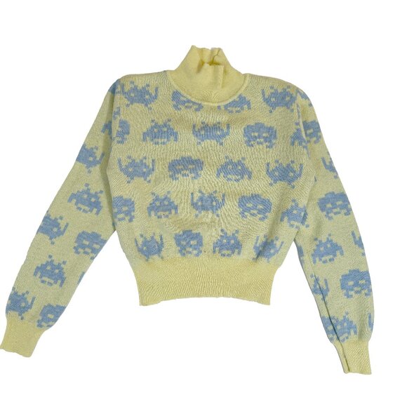 Zara x Space Invaders Taito Crop Sweater Wool Blend Retro Gaming Pullover Sz S - Picture 2 of 8
